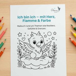 Titelbild des Malbuchs "Ich bin ich - mit Herz, Flamme und Farbe"