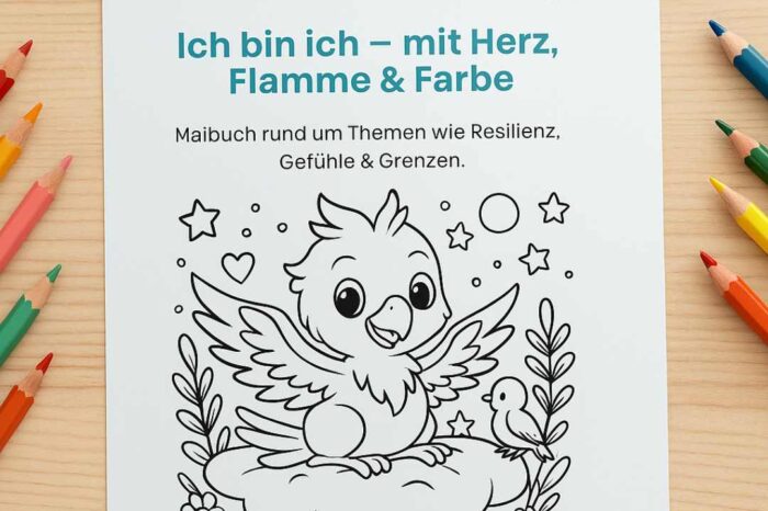 Titelbild des Malbuchs "Ich bin ich - mit Herz, Flamme und Farbe"